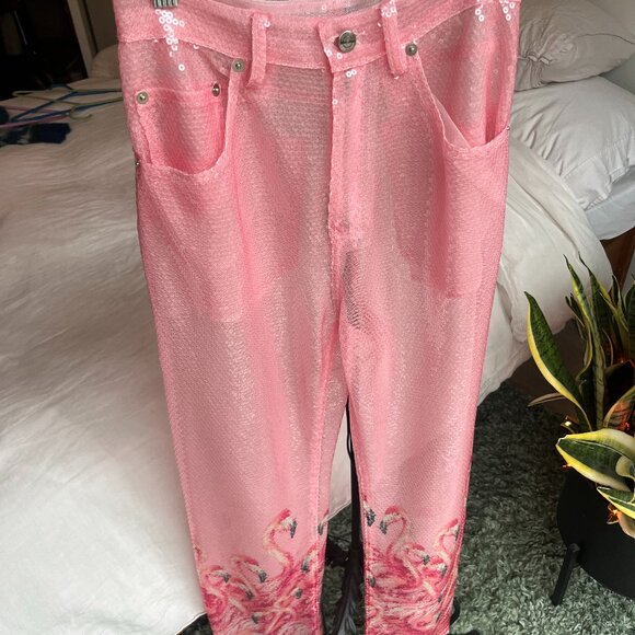 Adam Selman Sequin Flamingo Pants - Picture 3 of 7